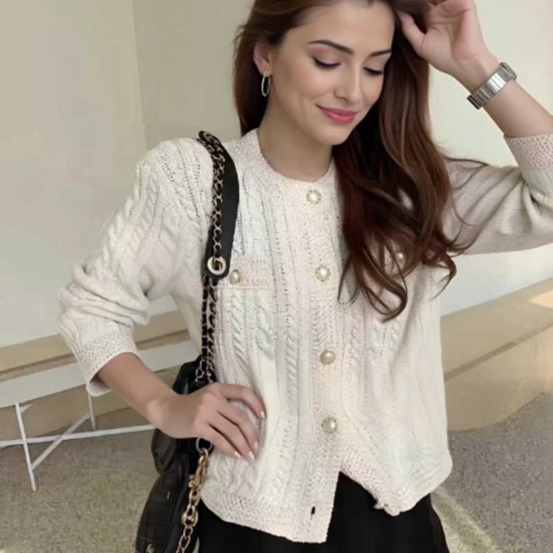 Autumnwinter Korean ONeck Cardigan Elegant Long Sleeve Knitted Jackets Loose Casual Sweater Coats Office Lady KnitwearT251101