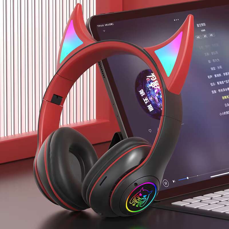 Trendy Cool Devil Angle Luminous Bluetooth Wireless Sports DJ Headset Waterproof Noise Cancelg Stereo Subwoofer Earphones AAC