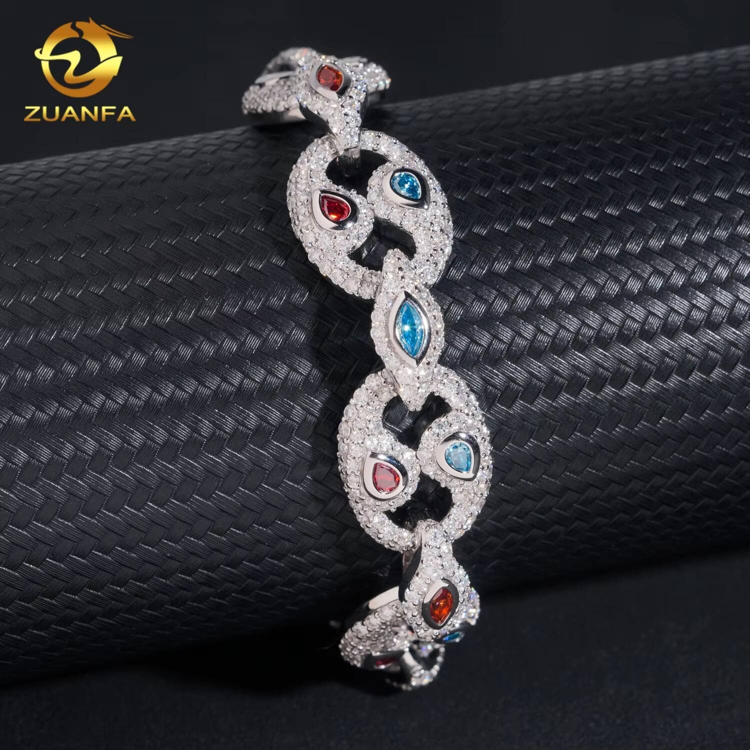 Top Quality 16mm Iced Out Color Diamond Moissanite GRA Certificate 925 Silver Hip Hop Bracelet