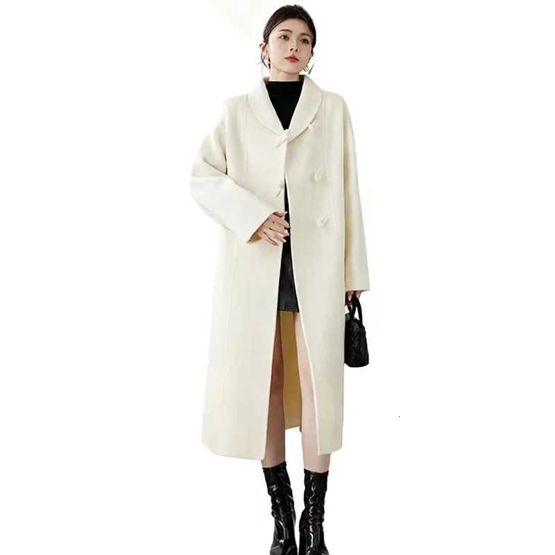DoubleFaced Wool Coat MidCalf Length Shawl Collar Long SleevesT251101