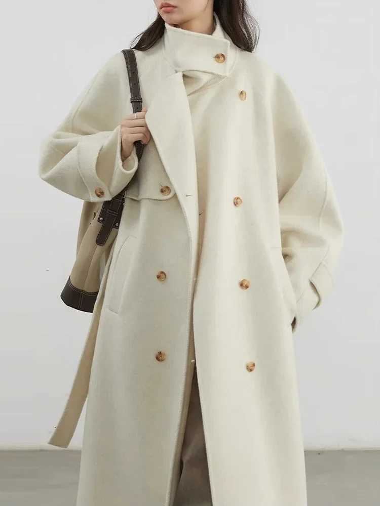 CHIC VEN Women Woolen Coats Loose Stand Collar Doublesided Overcoat Female Outerwear Office Ladies Clothing Autumn Winter 2024T251101