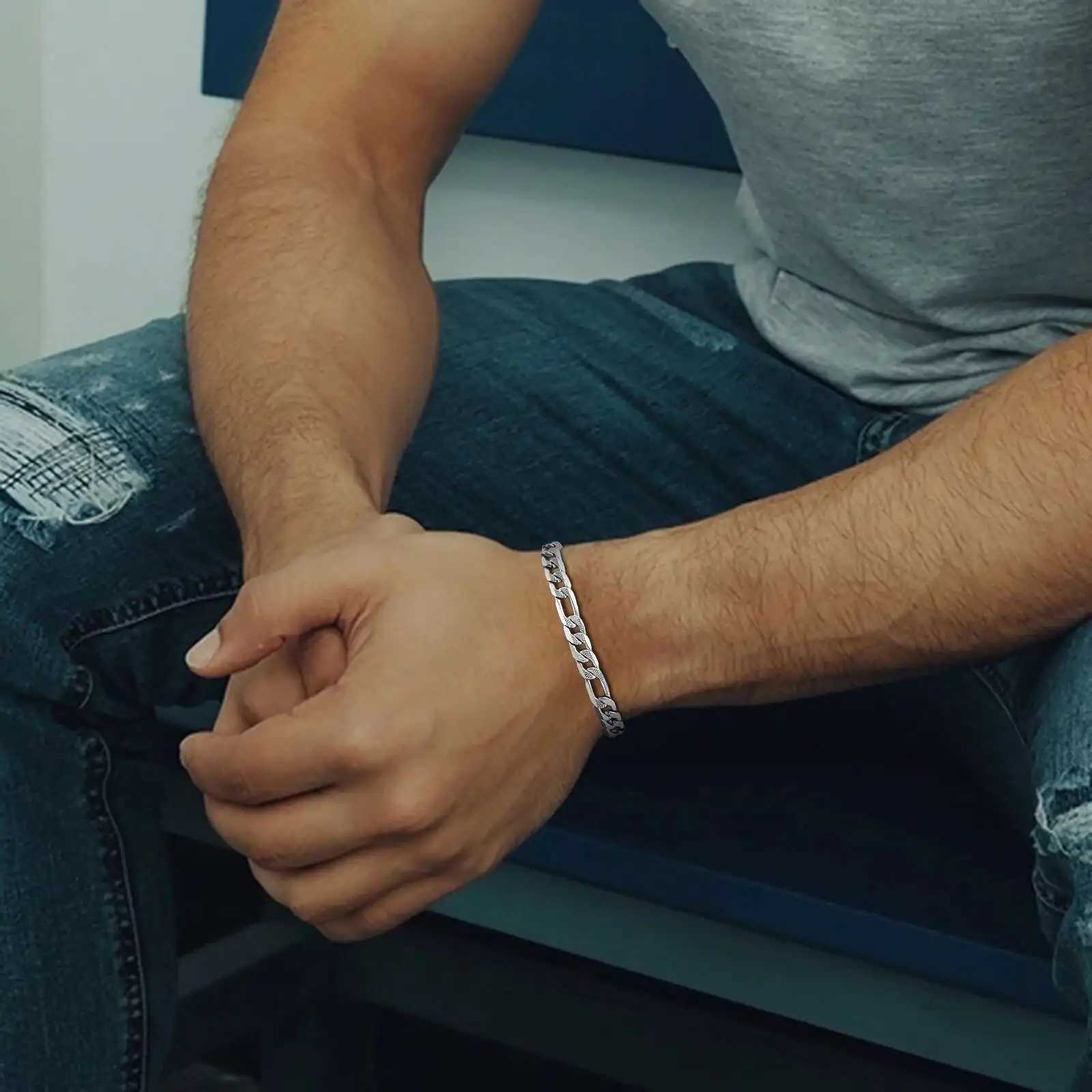 Prjewel never fades waterproof stainless steel Figaro Ks mens fashion pattern chain simple casual mens jewelry bracelet Y250329