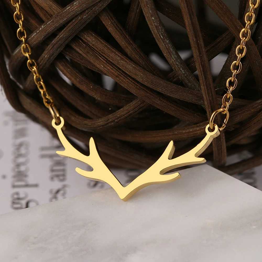 Stainless Steel Necklaces Exquisite Antlers Pendant Chain Choker Charm Fashion Necklace For Women Jewelry Christmas Party GiftC250407