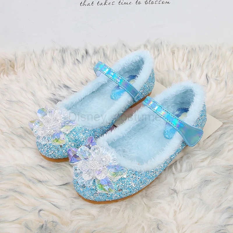 Disney Girls Plush Slippers Frozen Cute Childrens Princess Elsa Winter Cotton Slippers Baby Snow Home Pink Blue Shoes Size H251101