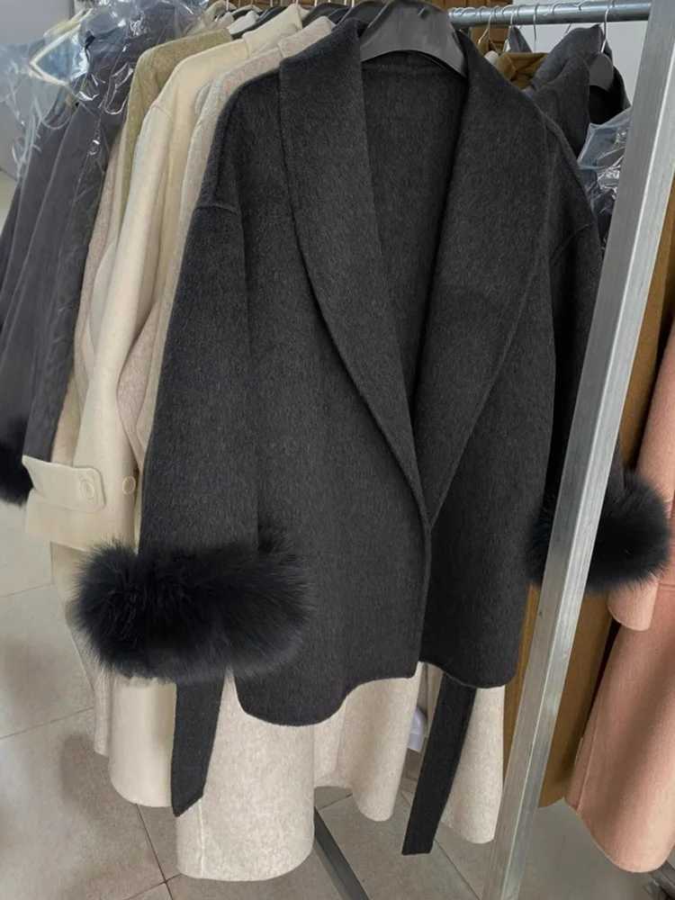 Tossy Fox Fur Wool Overcoat Womens Short Coat Office Lady Elegant Doublesided Woolen Coat 2025 New Cardigan Jackets Loose WoolT251101