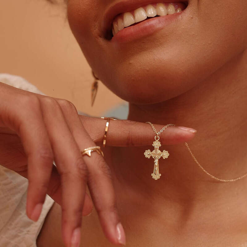 Cross necklace, faith pendant, 14K electroplated exquisite chain, minimalism, little god prayer, religious jewelry