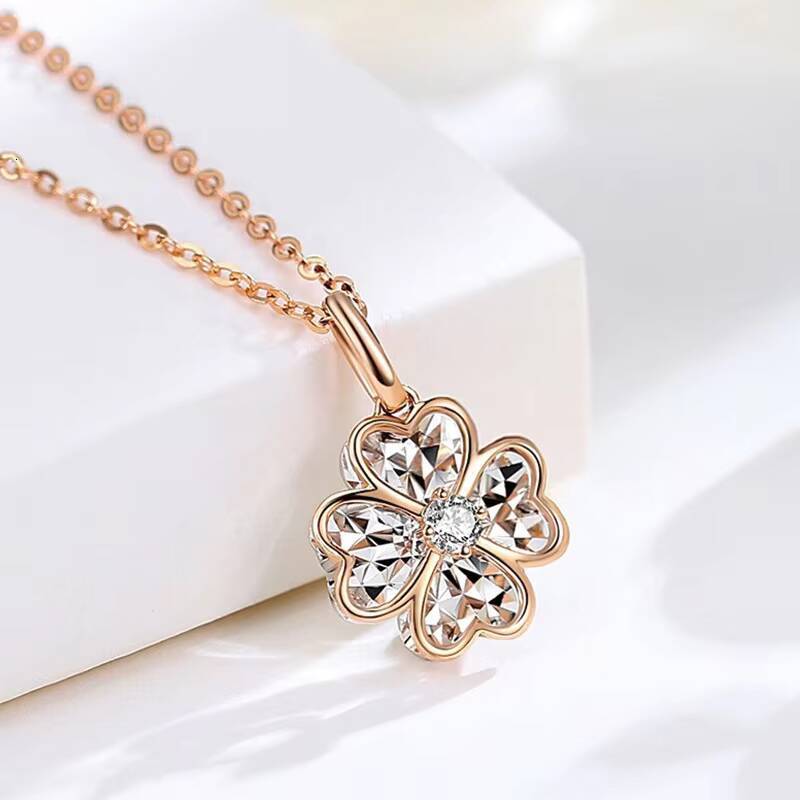 AU750 Jewelry Wholesale Diamond Double Sided Clover Necklace 18K Gold Gift Lover Girlfriends Holiday Necklace