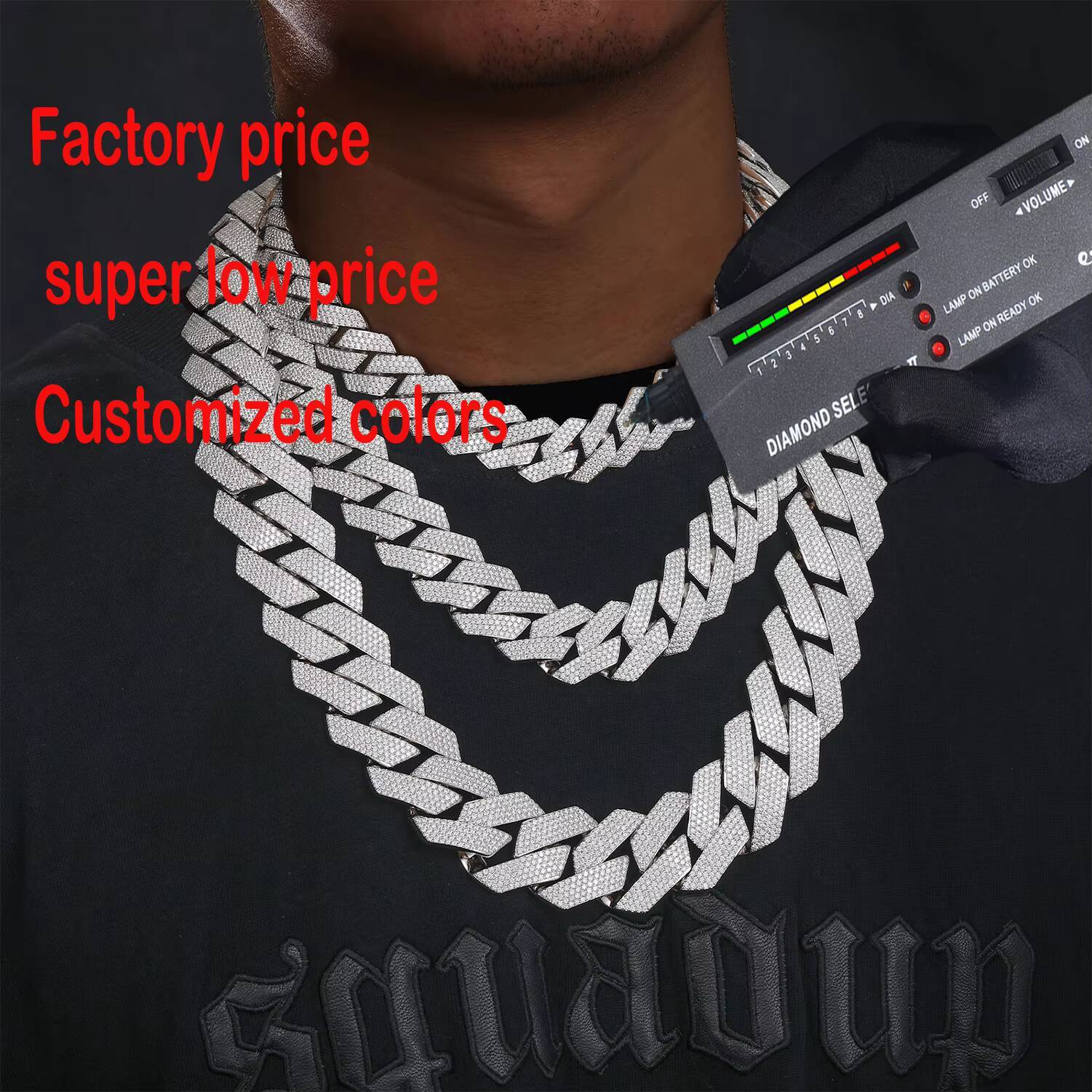 Fashion Cuban Chain VVS Micro Cluster 18k Gold 925 Sterling Silver Moissanite Chain Necklace Men with GRA