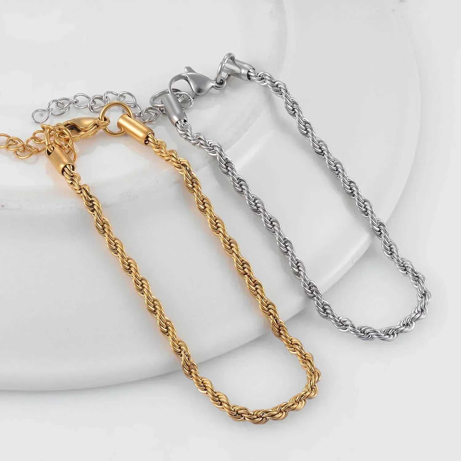 2/3/4/5/6mm Twisted Rope Chain Stainless Steel Rope Chain Bracelet 2.0mm-6.0mm Hip Hop Bracelet Mens Bracelet Y250329