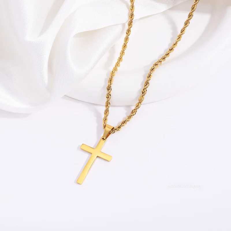 Fashion Cross Stainless Steel Necklace for Women Men Gold Color Pendant Stainless Steel Jewelry Collares Gifts Sweater NecklaceC250407