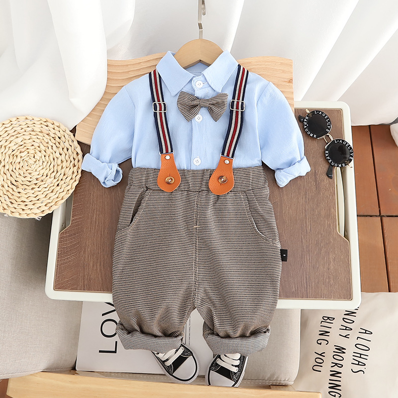 kids clothes 2025 New Toddler Boys Suspenders Outfit Solid Color Long Sleeve Shirt & Overalls 2-Piece Set Cute Fall Clothes