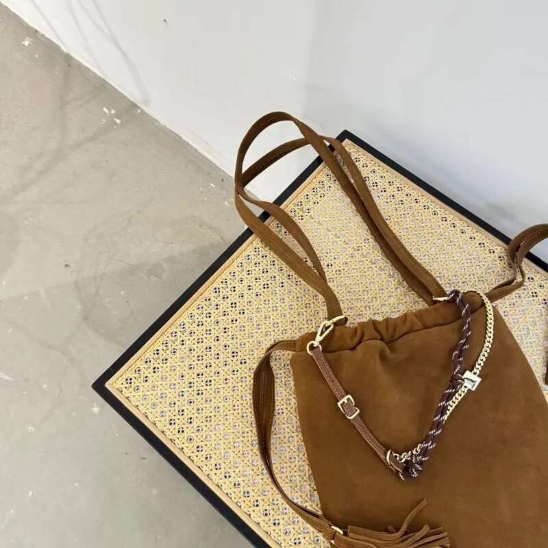 Women's Bags Vintage Drawstring Women Single Shoulder Suede Casual Bag Autumn Large Capacity Design Chain Haruku Ladies Tote Hag