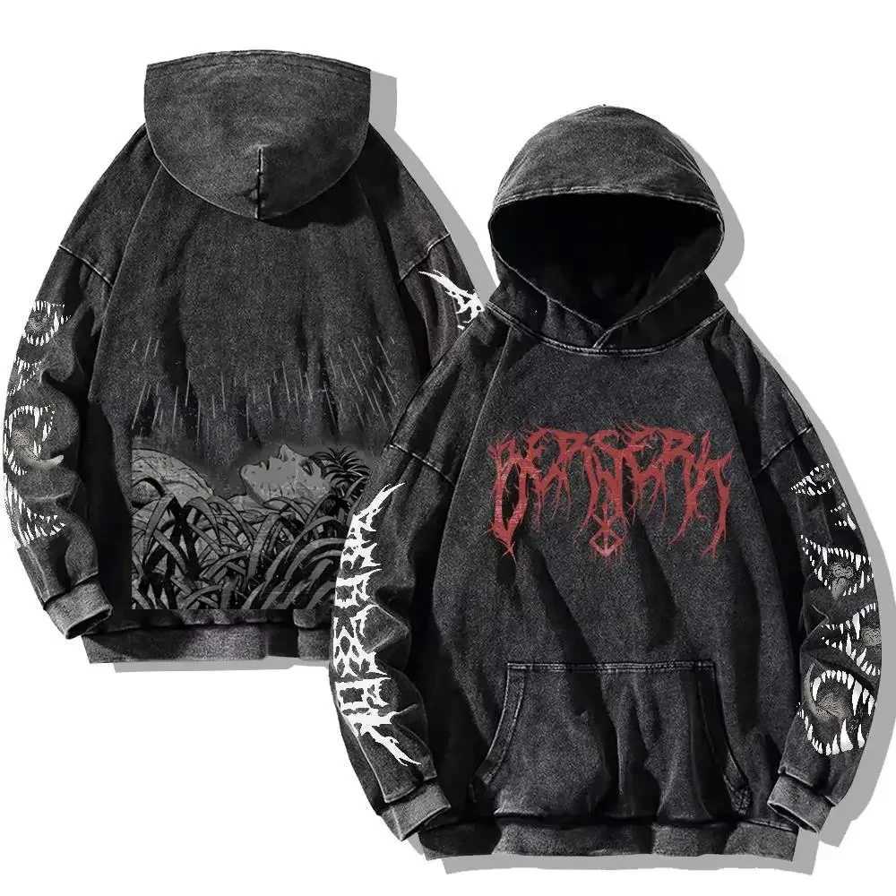 Mens Berserk Hoodies Gothic Print Vintage Washed Hoodie Hip Hop Streetwear Cotton Sweatshirts Harajuku Casual Hooded Pullover D251101