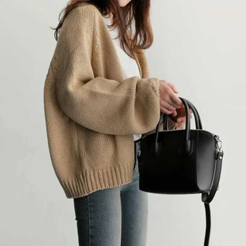 Fashion New Elegant Loose Womens Short Sweater Casual Office Solid Color Knitted Cardigan JacketT251101