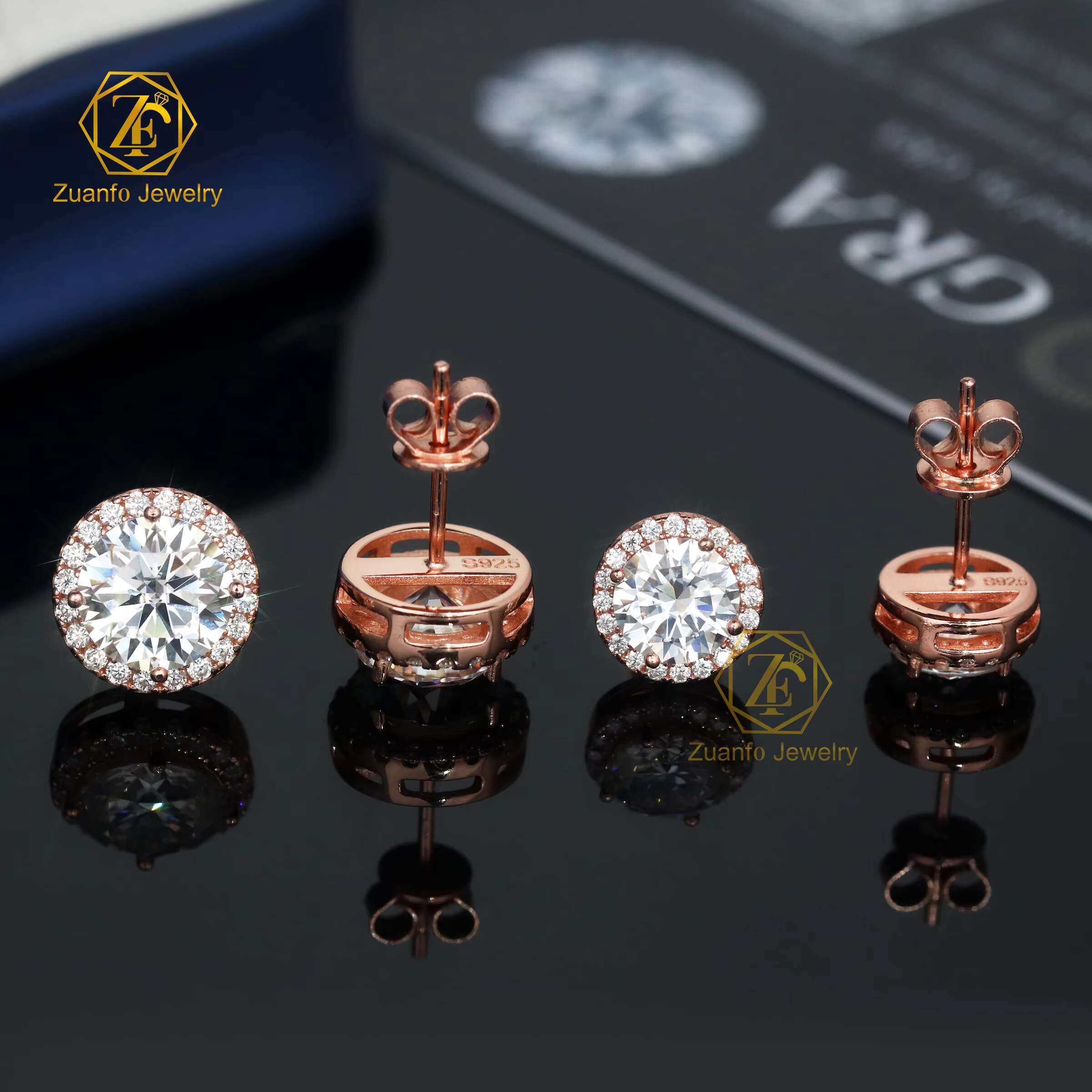 RTS 6.5mm 8mm Round Brilliant Cut D VVS Moissanite Earrings 925S Gold Plated Iced Out Diamond Stud for Women for Party Gift