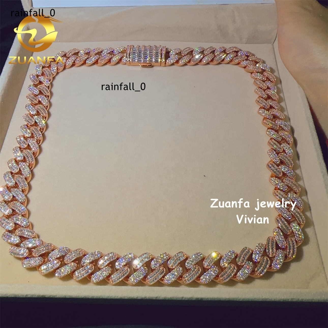 D Color VVS Moissanite Diamond 15mm MoissaniteCuban Iced Out Sterling Silver 925 Hip Hop Fine Jewelry Cuban Link Chain Necklace