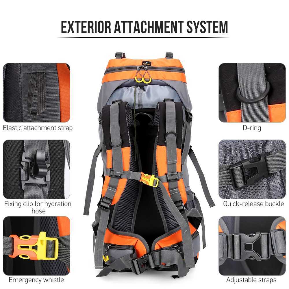New 60L Waterproof Hiking Backpack Camping Mountain Climbing Cycle Backpack Outdoor Sport Bag with Rain Cover Hiking BackpackC250407