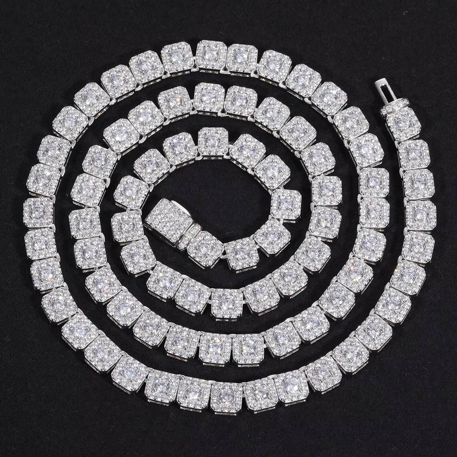 Hip Hop Classic Tennis Chain Necklace 6mm 925 Sterling Silver VVS Moissanite Diamond Fine Jewelry Necklace for Men Women