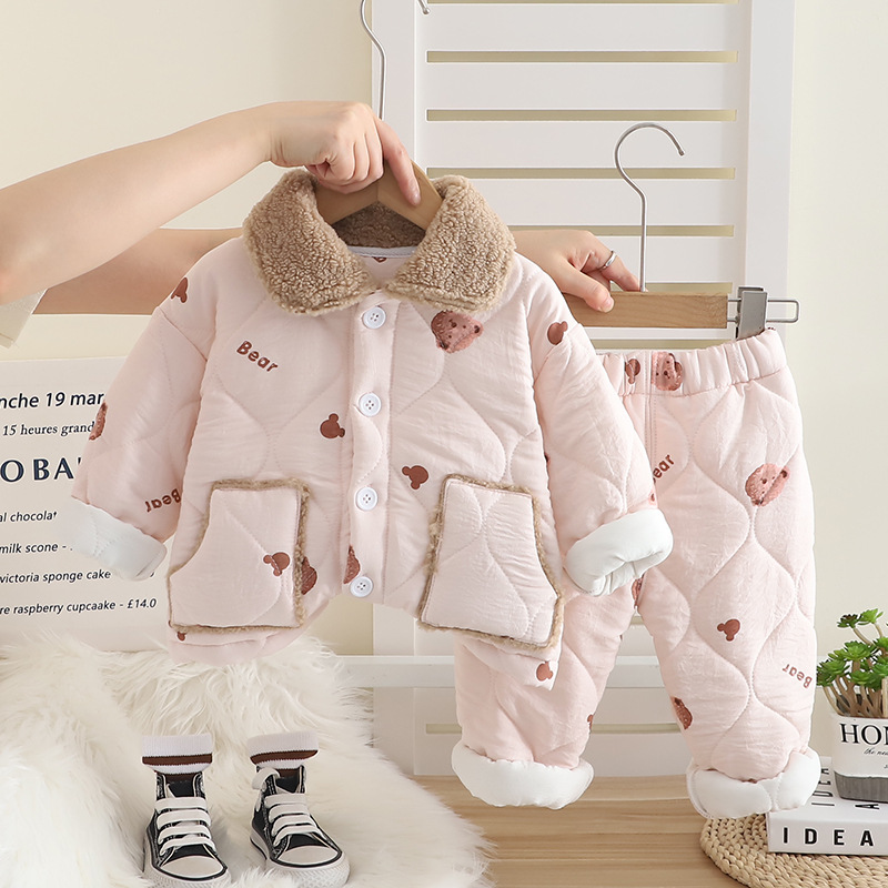 free shipping kids designer clothes 2025 Winter Kids Pajamas Set Fleece Lined 2-Piece Long Sleeve Pjs Boys Girls Warm Soft Loungewear