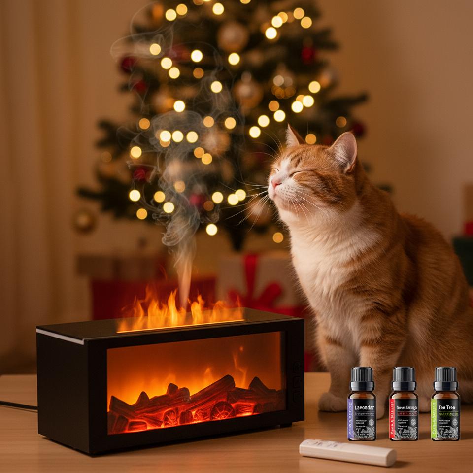 300ml Essential Oil Diffuser with Colorful Flame Aromatherapy Machine Air Humidifier Auto-Off Timer Remote Control for Home