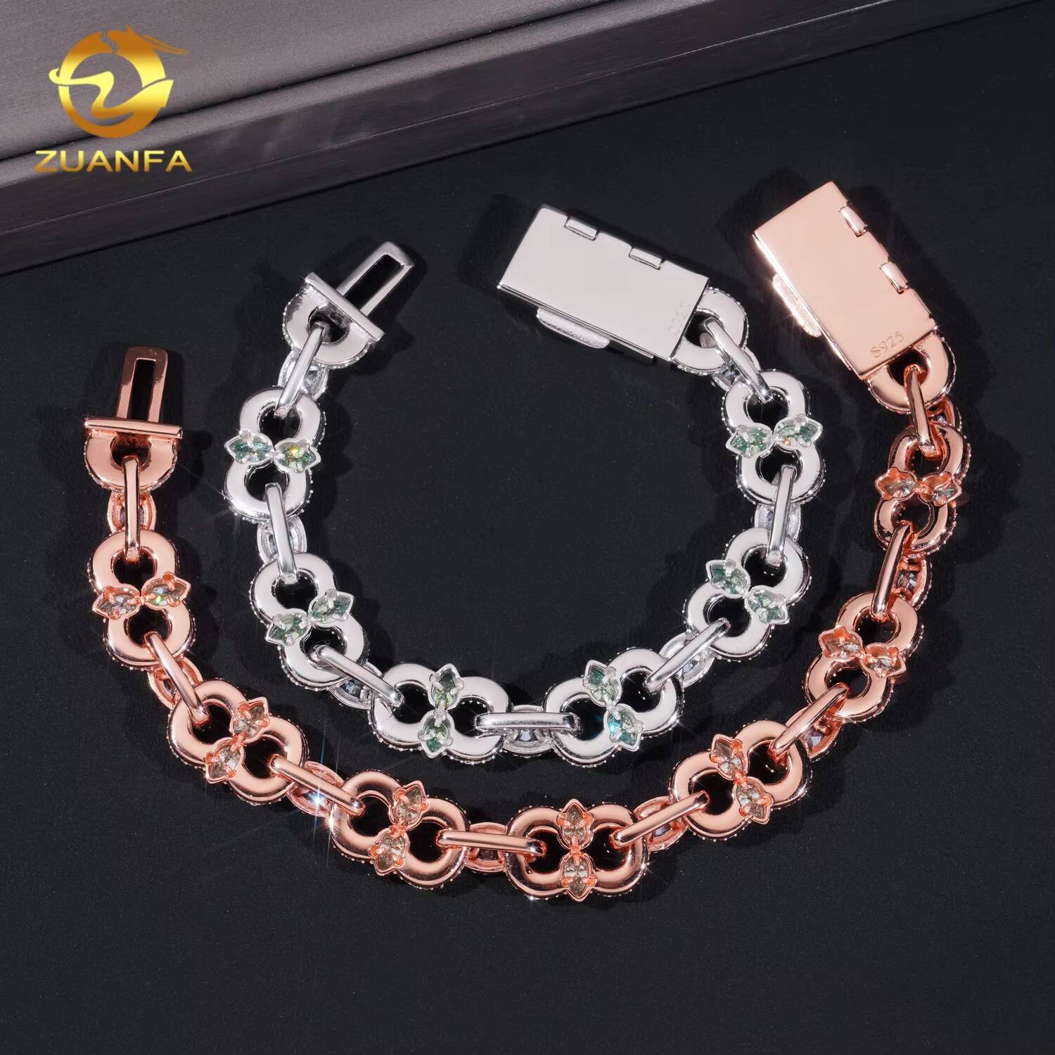 Fashion Color Moissanite Diamond Rapper Bracelet Hip Hop Jewelry Iced Out Unisex Moissanite Cuban Link Bracelet