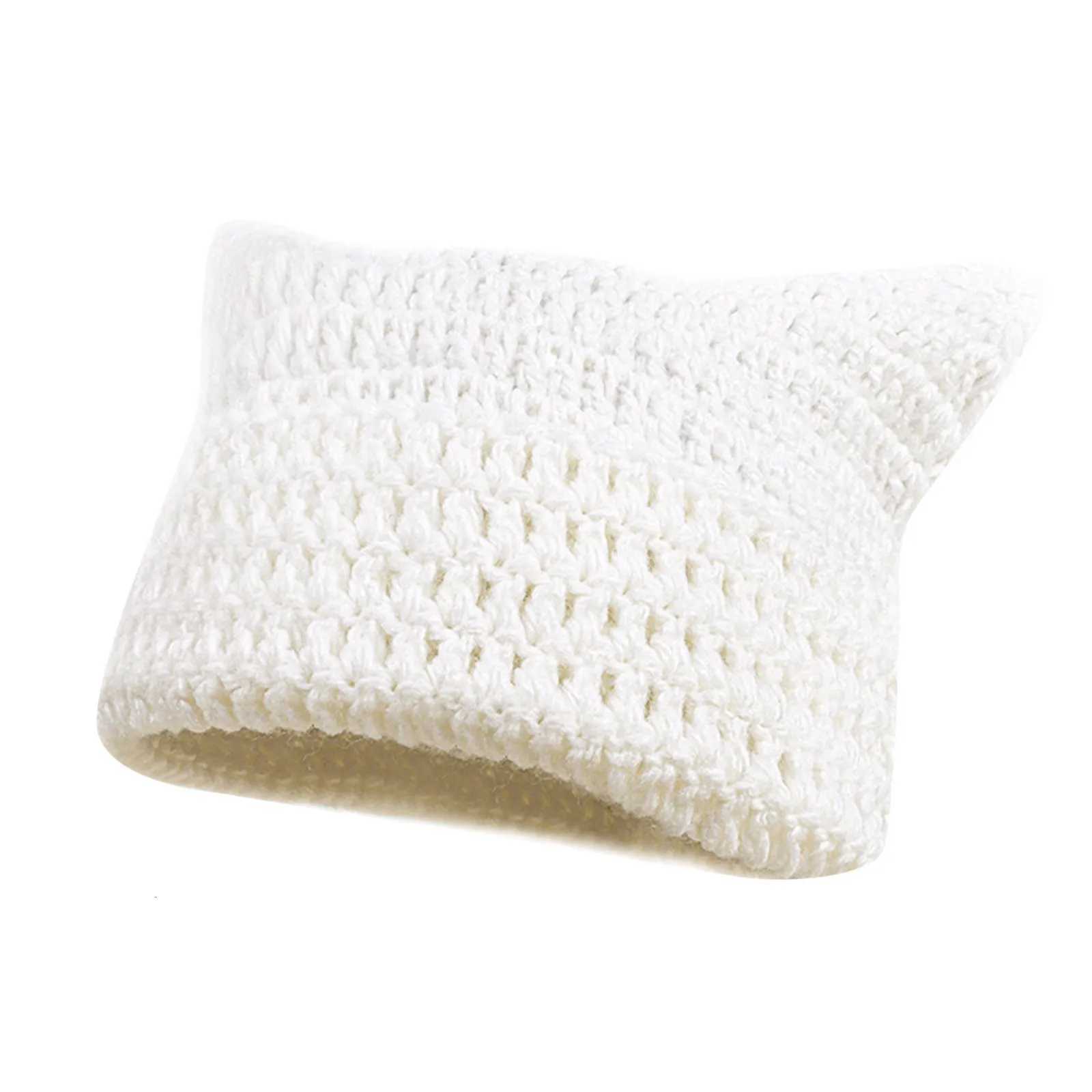 Winter Solid Korean Punk Gothic Y2k Wool Knitted Skullcap Cute Cat Ears Beanie Hats For Women Handmade Crochet PullOver HatXJ251101