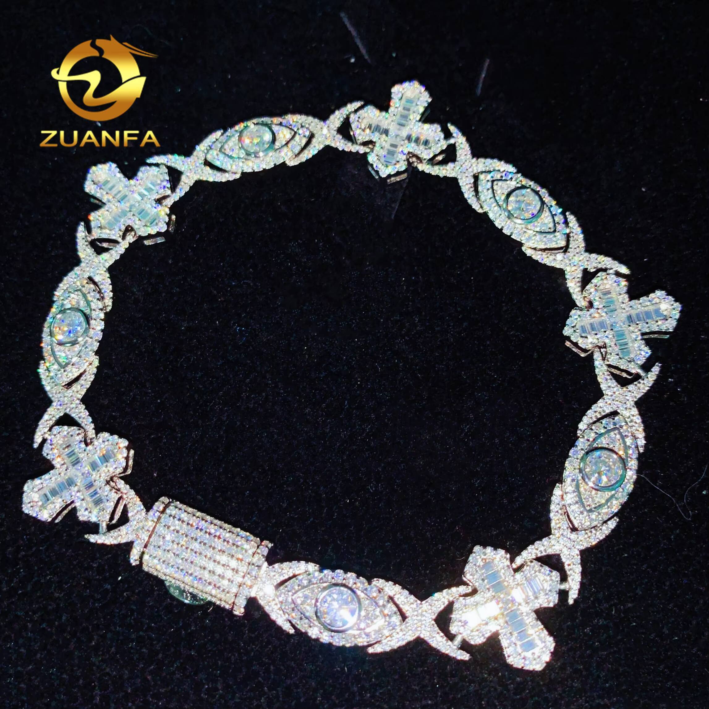 GRA Certified Cross Evil Eyes Baguette Moissanite Cross Bracelet Infinity Cuban Link Chain Moissanite Cuban Link Bracelet