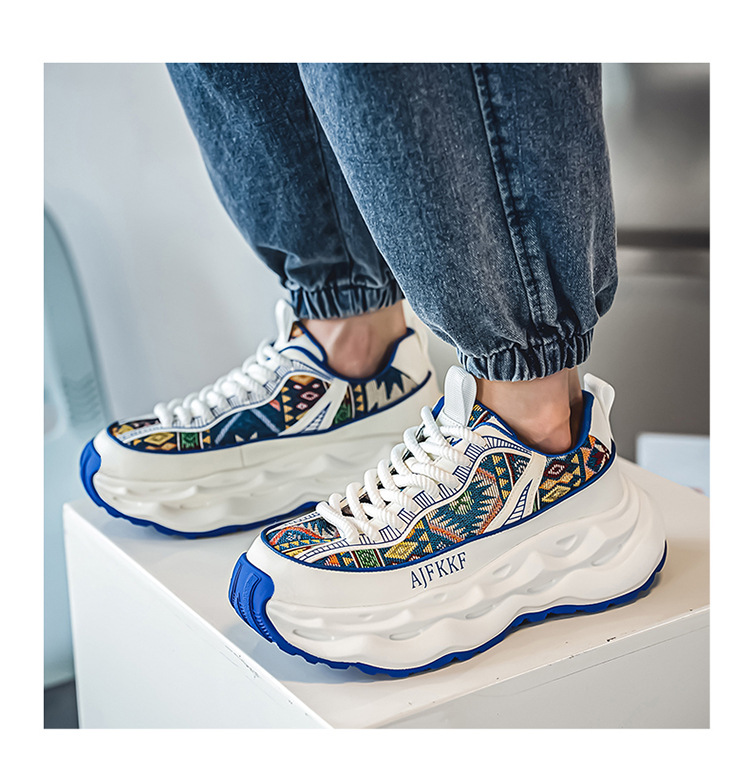 2025 Summer New Mens Platform Running Shoes Breathable Anti Slip Sneakers Trendy Printed Casual Shoes