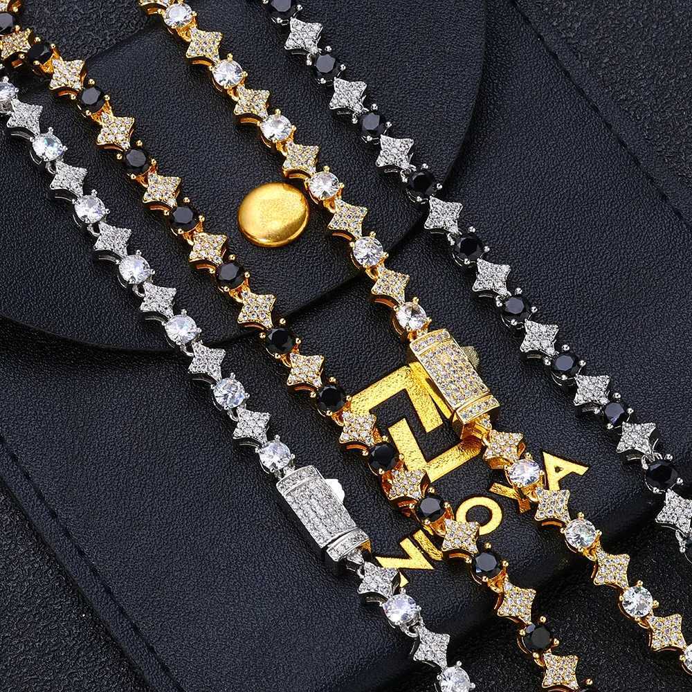 Hip hop Jewelry Sparkling Ice Cut Star Tennis Chain Black and White 5A CZ Diamond Tennis Necklace Best Couple Gift Y250329