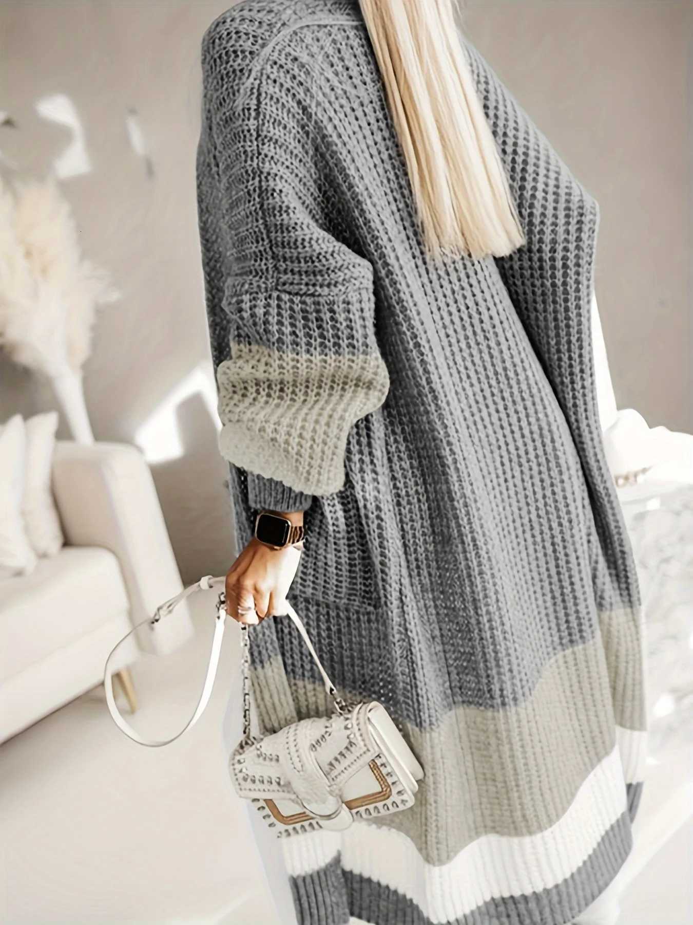 Womens New Autumn Winter Fashion Warm Large Pocket Loose Long Sleeve Long Sweater Coat CardiganT251101