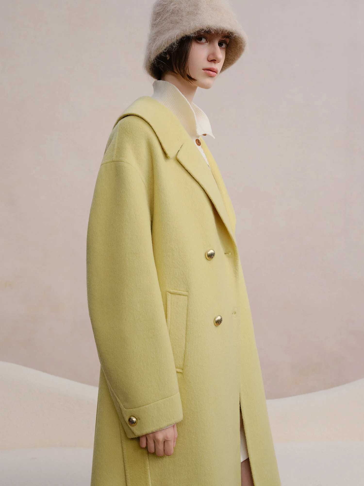 DUSHU 2025 Winter Womens Notch Lapel Double Breasted Wool Blend Coat New Arrival Casual Elegant Outerwear with Comfort FitT251101