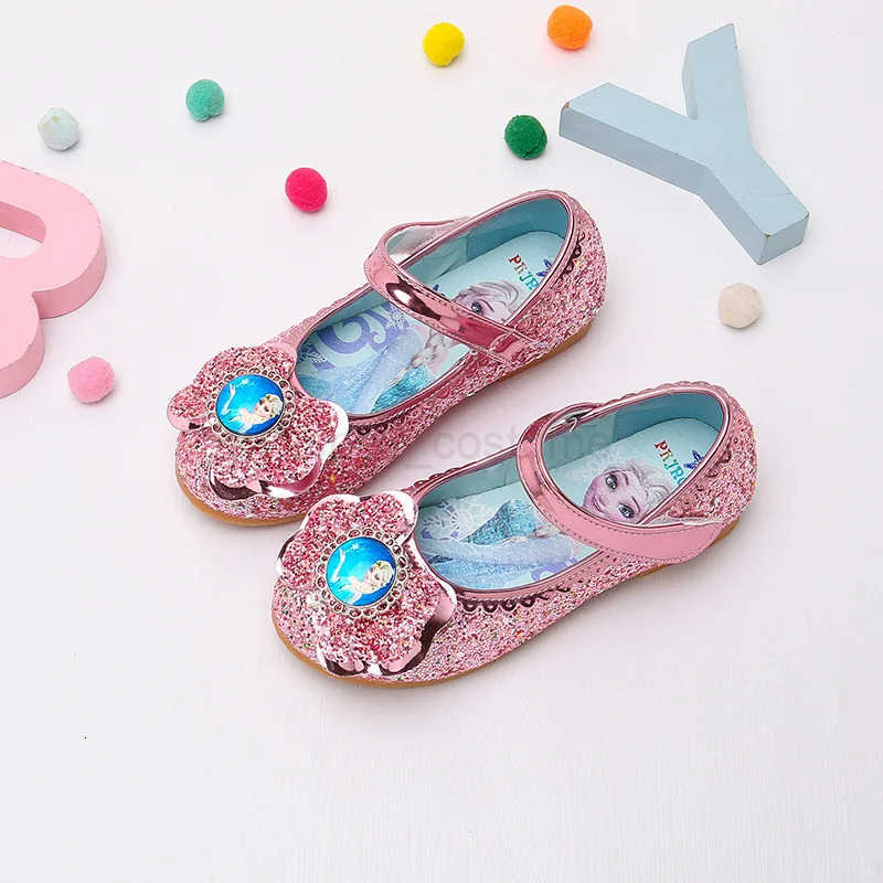 Disney Frozen Princess Elsa Cartoon Soft Sole Sandals Baby Girl Princess Shoes Crystal Shoes Children Flat Girl Leather Shoes H251101