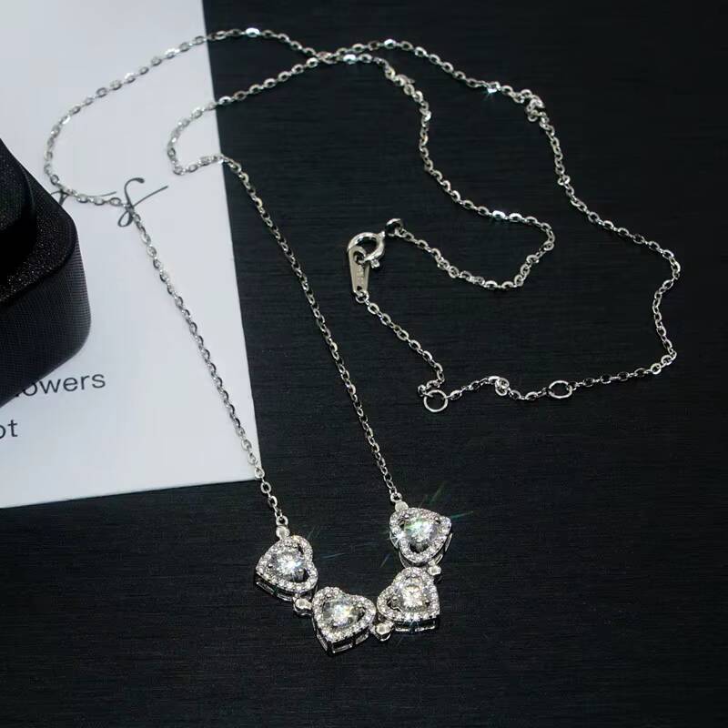 S925 Sterling Silver Moissanite Fourleaf Clover Heart Pendant Necklace New Design Jewelry