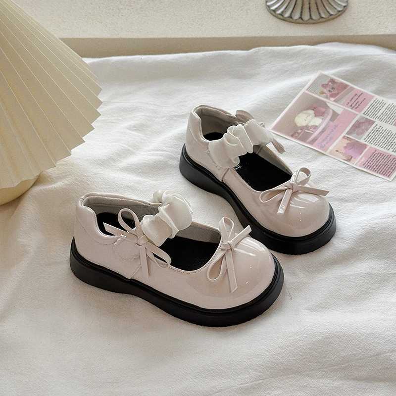 Girls Fashion Leather Shoes 318 Years Old Beige Bow Girls Single Shoes Four Seasons Hundred Nonslip Children Mary Jane ShoesT251101