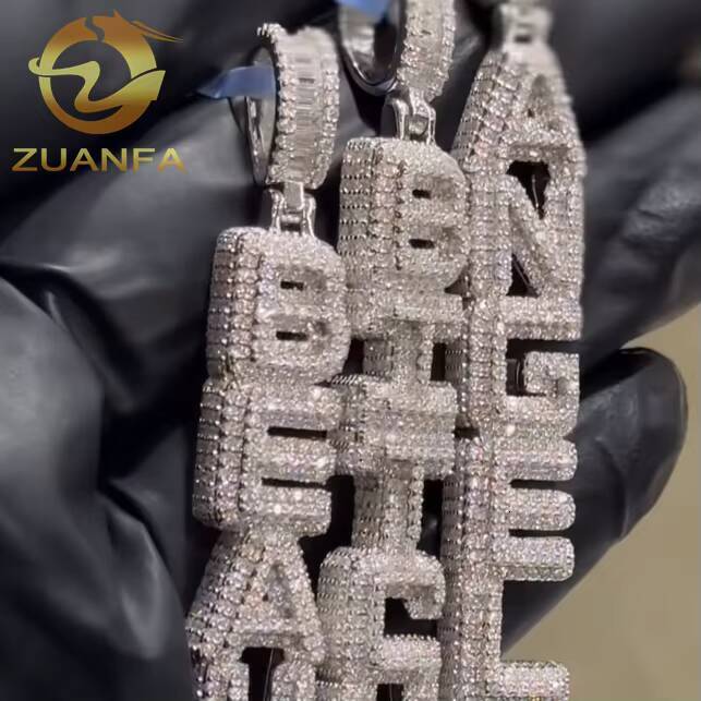 Moissanite Hip Hop Jewelry Vertical Custom Moissanite Hip Hop Pendant Iced Out 925 Silver Letter Pendant