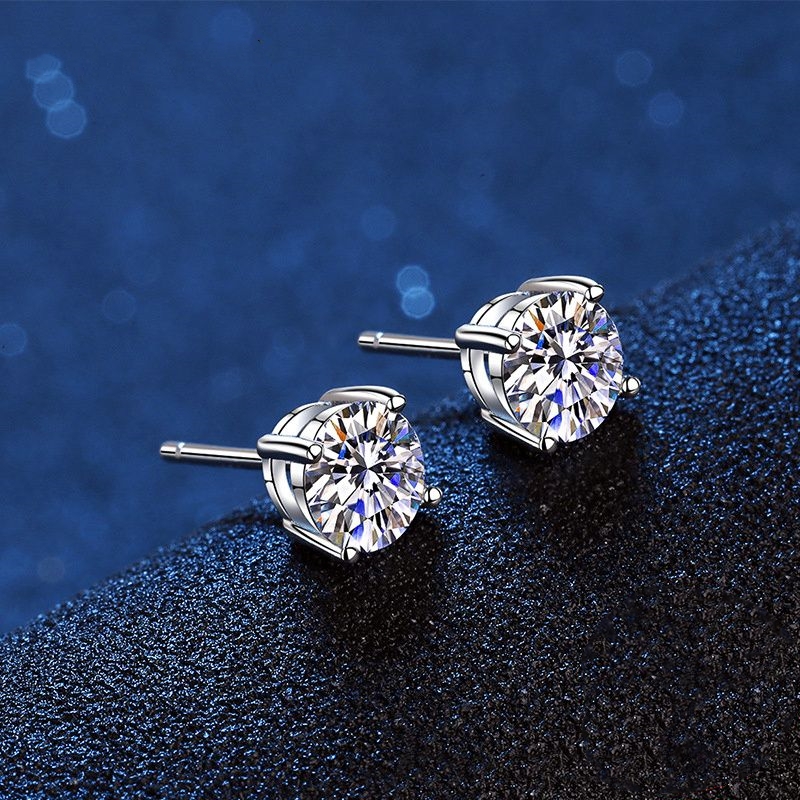 Stud Earrings Real Moissanite 14K White Gold Plated Sterling Sier 4 Prong Dia Earring For Women Men Ear 1ct 2ct 4ct