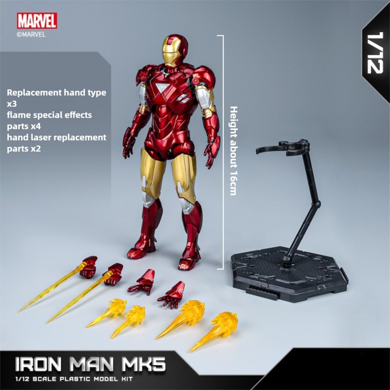 Fondjoy Marvel Avengers Iron Man MK6 1/12 Scale ABS Action Figure, Movable Joints Collectible Model Kit for Boys Adult Collectors, Birthday Gifts