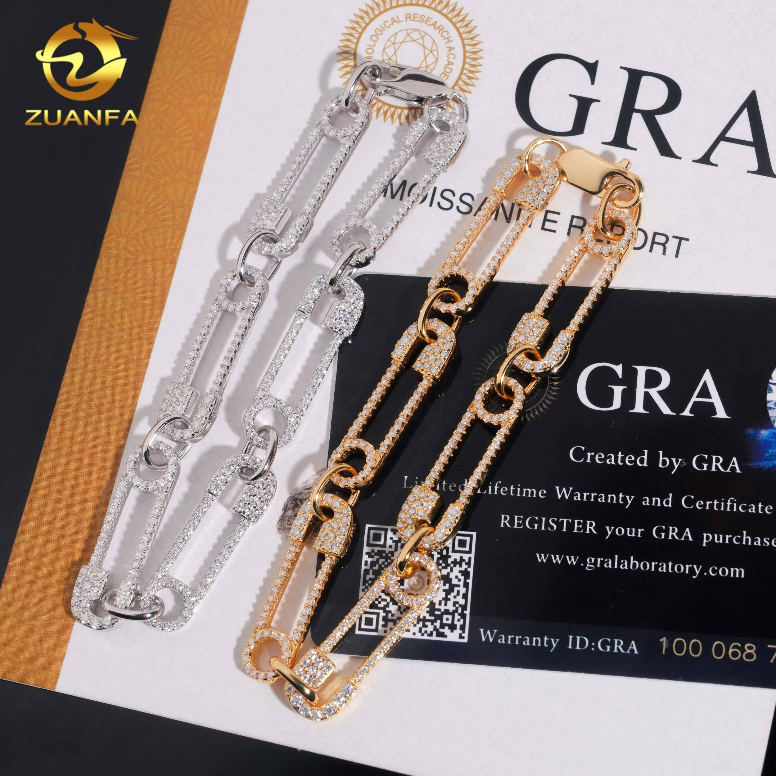 Pass Diamond Tester Fashion High Quality 925 Silver Moissanite Paper Clip Iced Out Bracelet