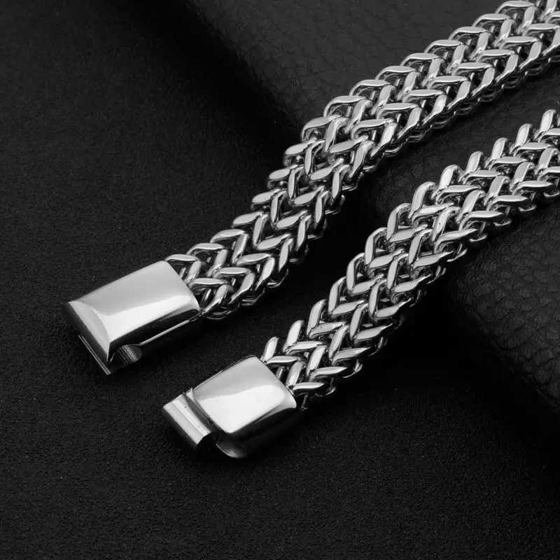 Stainless steel woven double row metal bracelet with magnetic buckle mens personalized hip-hop rock party punk jewelry Y250329