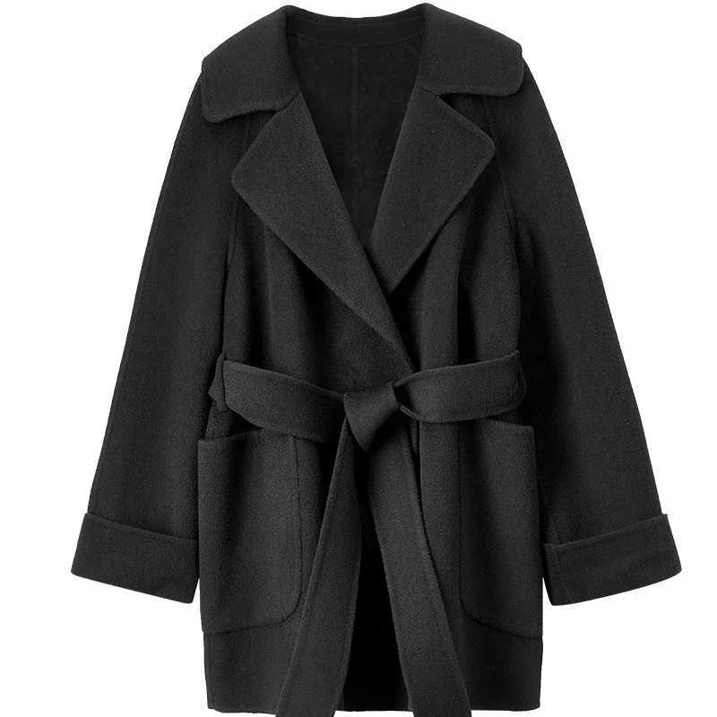 SENTUBILA Women Winter Wool Coats Elegant TurnDown Collar DoubleFaced Open Stitch Overcoat Commute Coat For Woman W24O42199T251101