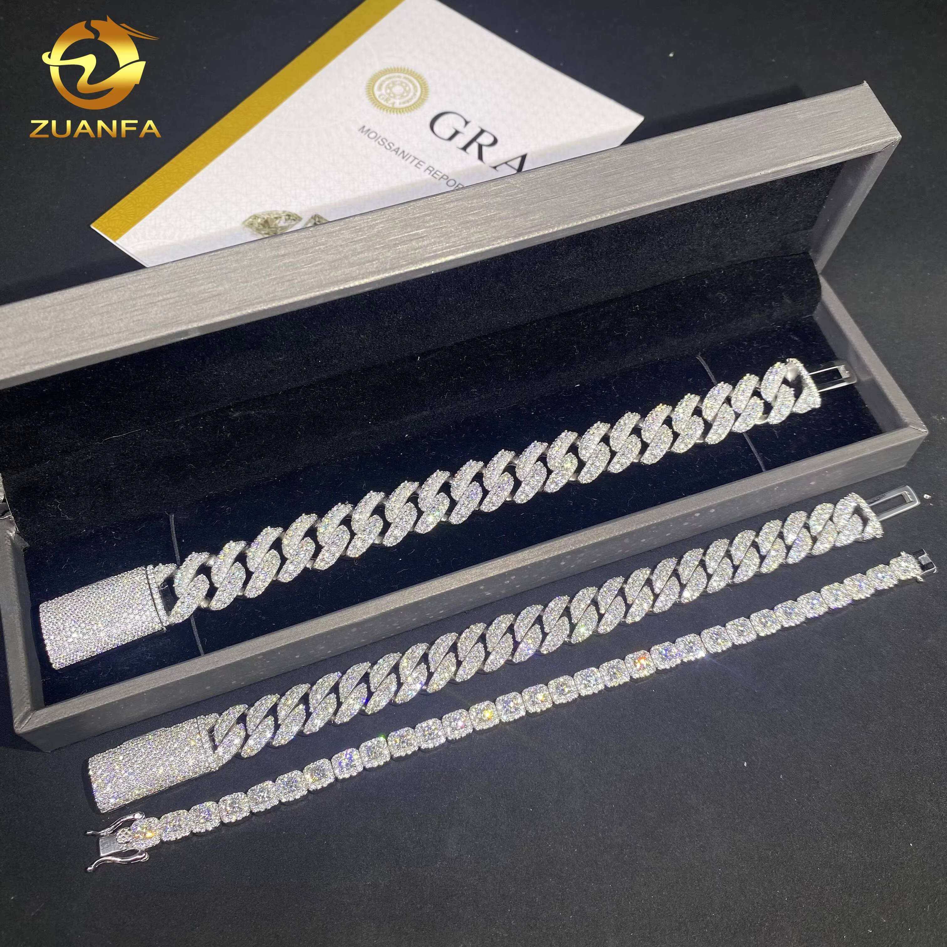 Hot Sale 3Style Hip Hop Moissanite Jewelry Iced Out Bracelet 925 Sliver VVS Moissanite Diamond Cuban Link Chain Bracelet for Men