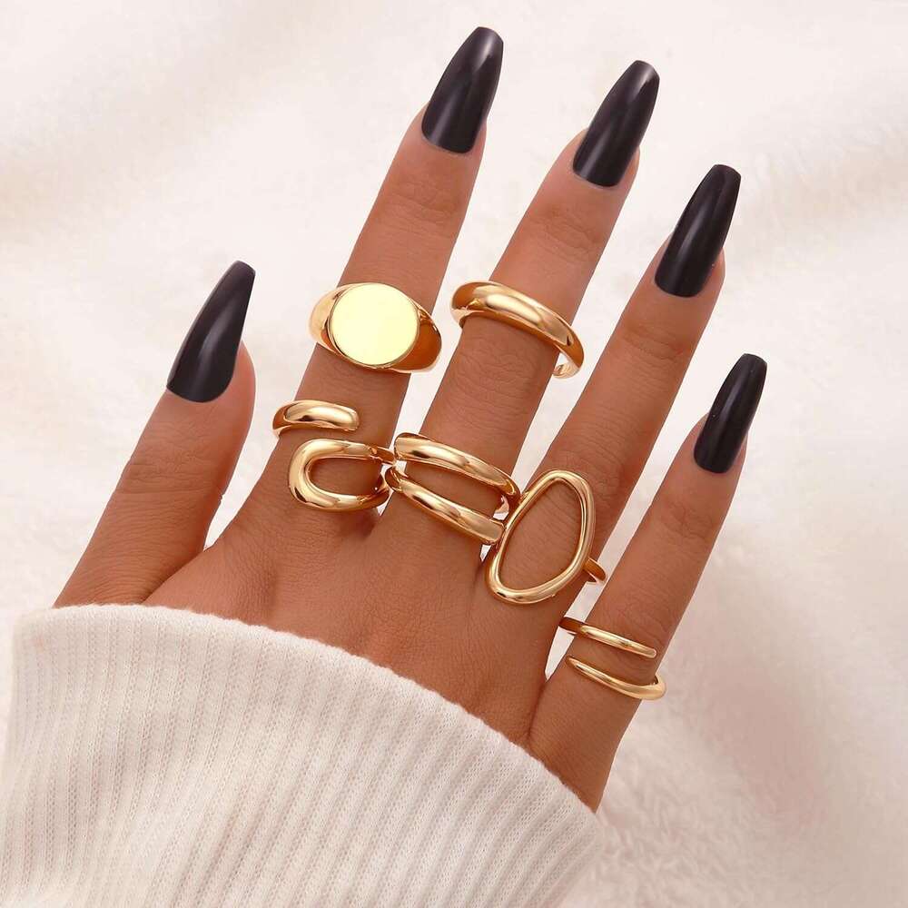 12pcs stackable set women gold plated open stacking knuckle ring adjustable chunky signet rings for gift