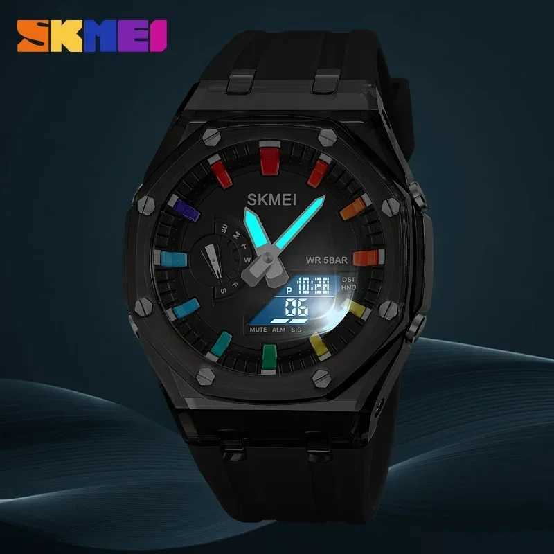 SKMEI Waterproof Men Countdown Stop Led Light Electronic Movement Wrist 5Alarm Clock 2 Time Digital es 2100W251031