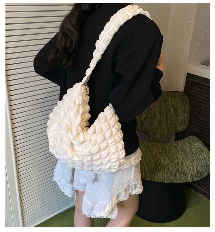 Crossbody Bag With Pleated Design Embroidered Plaid Shoulder Bag Underarm Bags Simple Large Capacity Quilted Tote Bags For WomeW251101