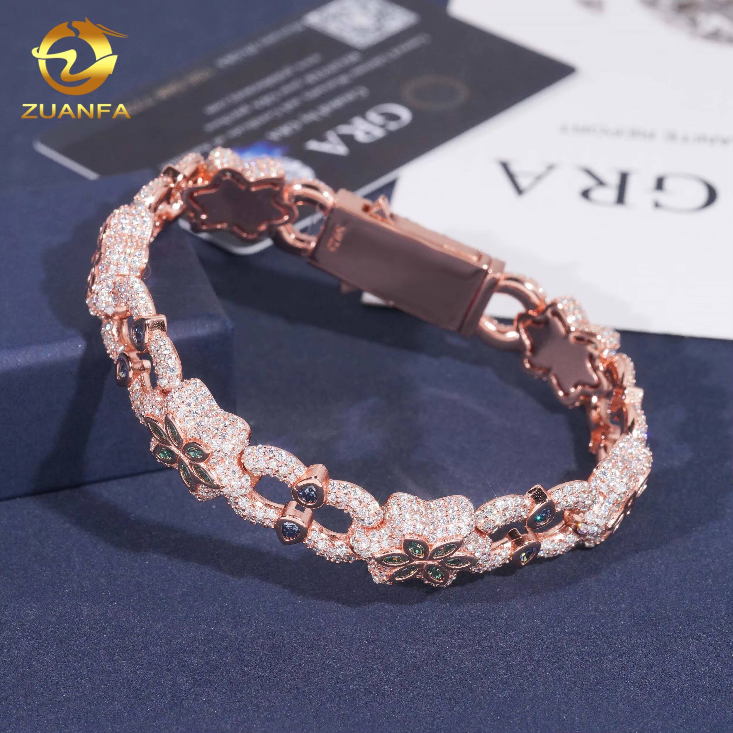 Big Lock Royal Blue Hip Hop Jewelry Moissanite Cuban Bracelet 925 Silver Rapper Jewelry Moissanite Bracelet