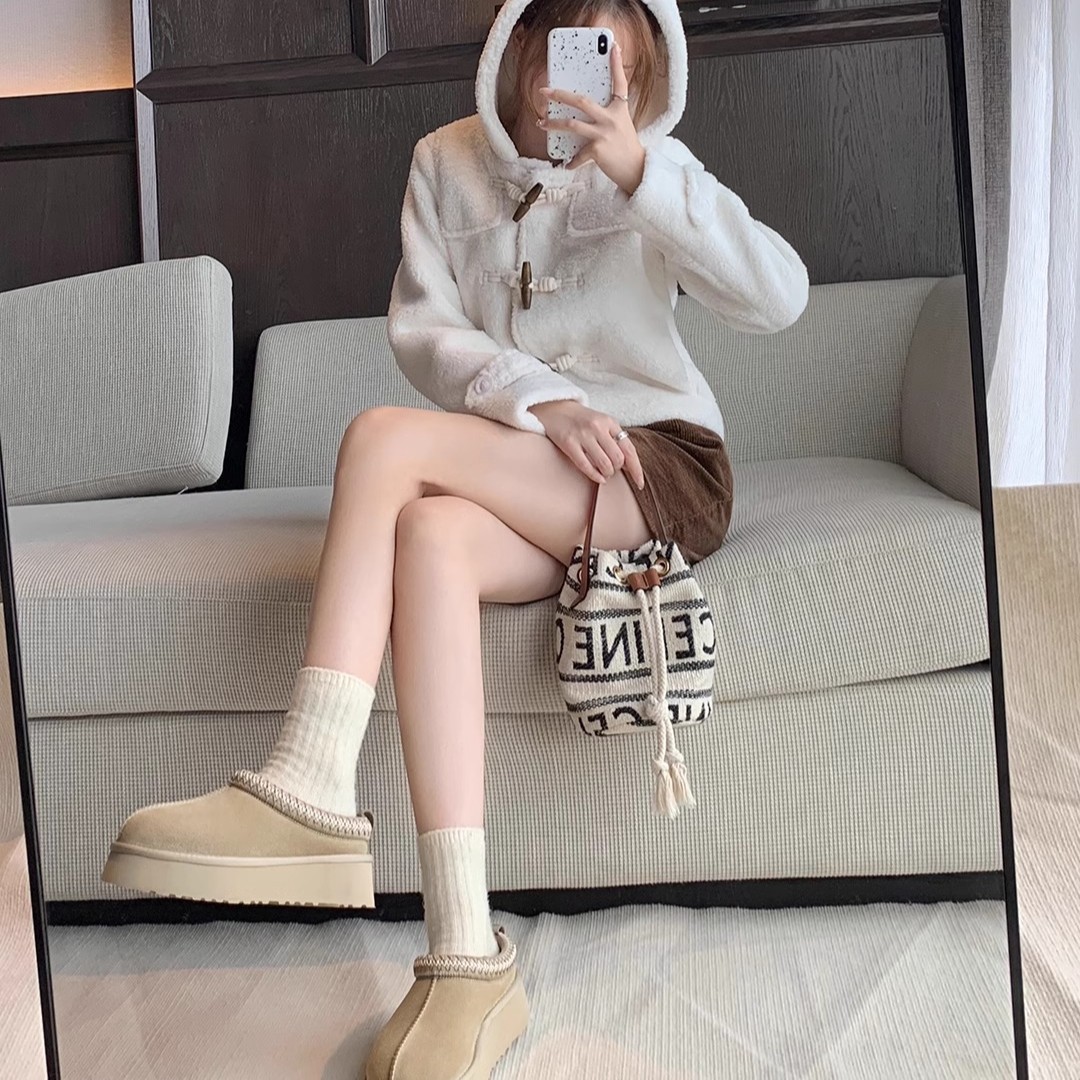 Luxury Winter Platform Clog Slippers for Women Crossband Design Plush Faux Fur Slide On Boots Free Shipping