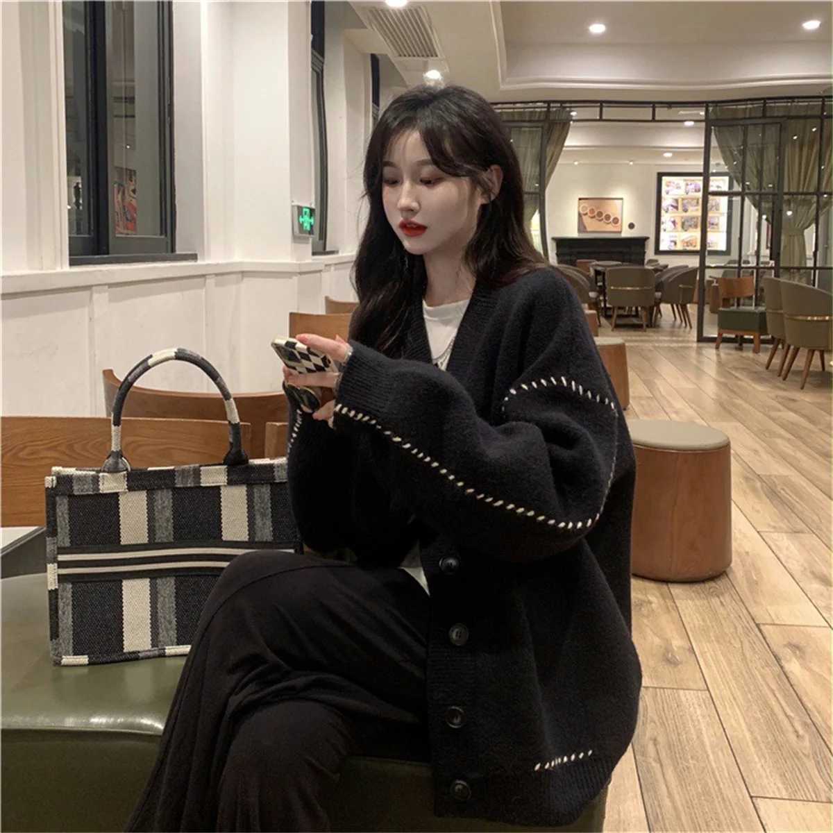 Women Elegant Knitted Fashion Cardigan Autumn Winter Long Sleeve Single Breasted Coats Female Casual Chic Outwear Street ClothesT251101