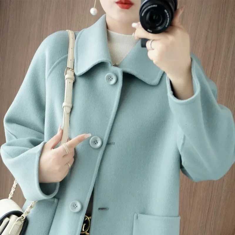 Highquality Double Sided Wool Overcoat Women Autumn Winter Korean Temperament Long Cashmere Woolen Coat Solid Female JacketsT251101