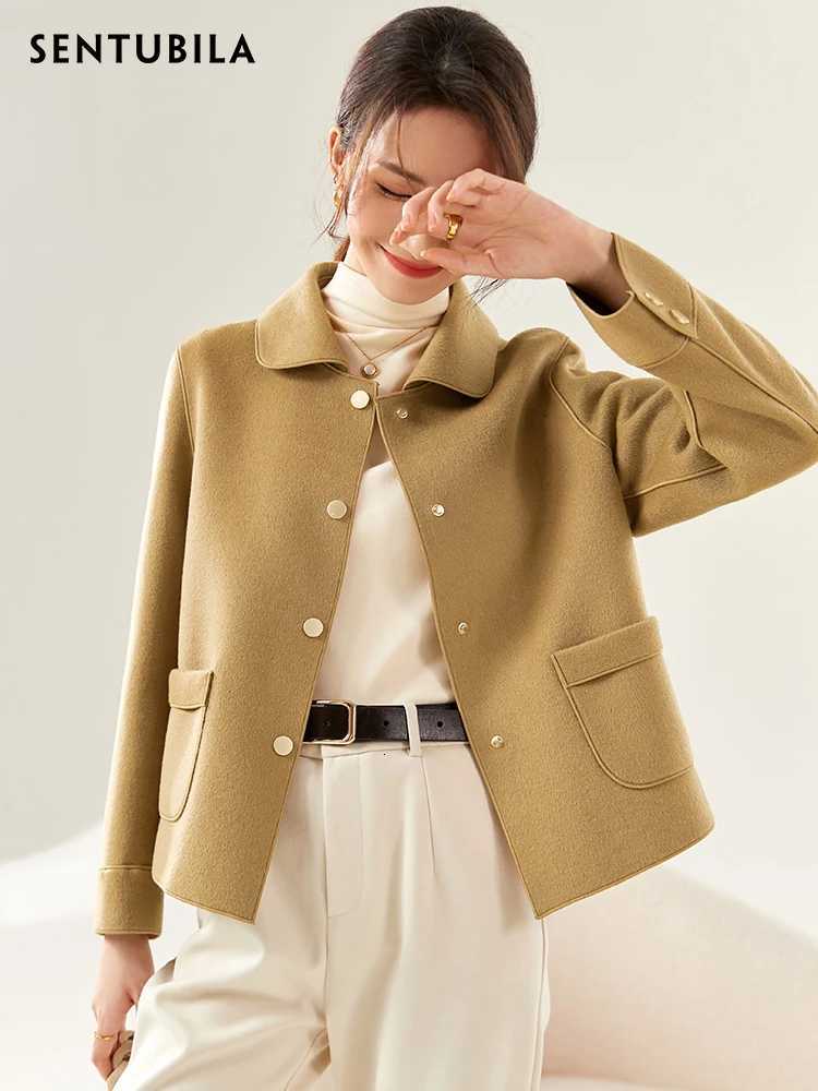 SENTUBILA Women 100 Wool Coat 2025 Office Lady Elegant Fashion Warm Solid Vintage Turndown Collar Pocket Short Coats W24O43399T251101