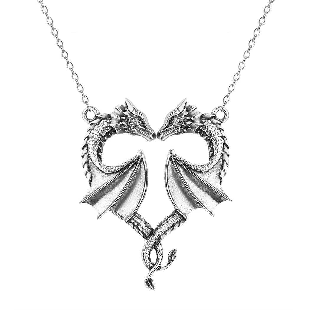 Kinitial April Mothers Day Gift Stainless Steel Dragon Necklace Heart Shape Love Symbol Pendant Jewelry Pendant NecklaceC250407